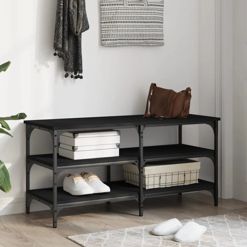 Shoe Bench Storage Organiser Black 100x38.5x49cm 3-Tier Shelves