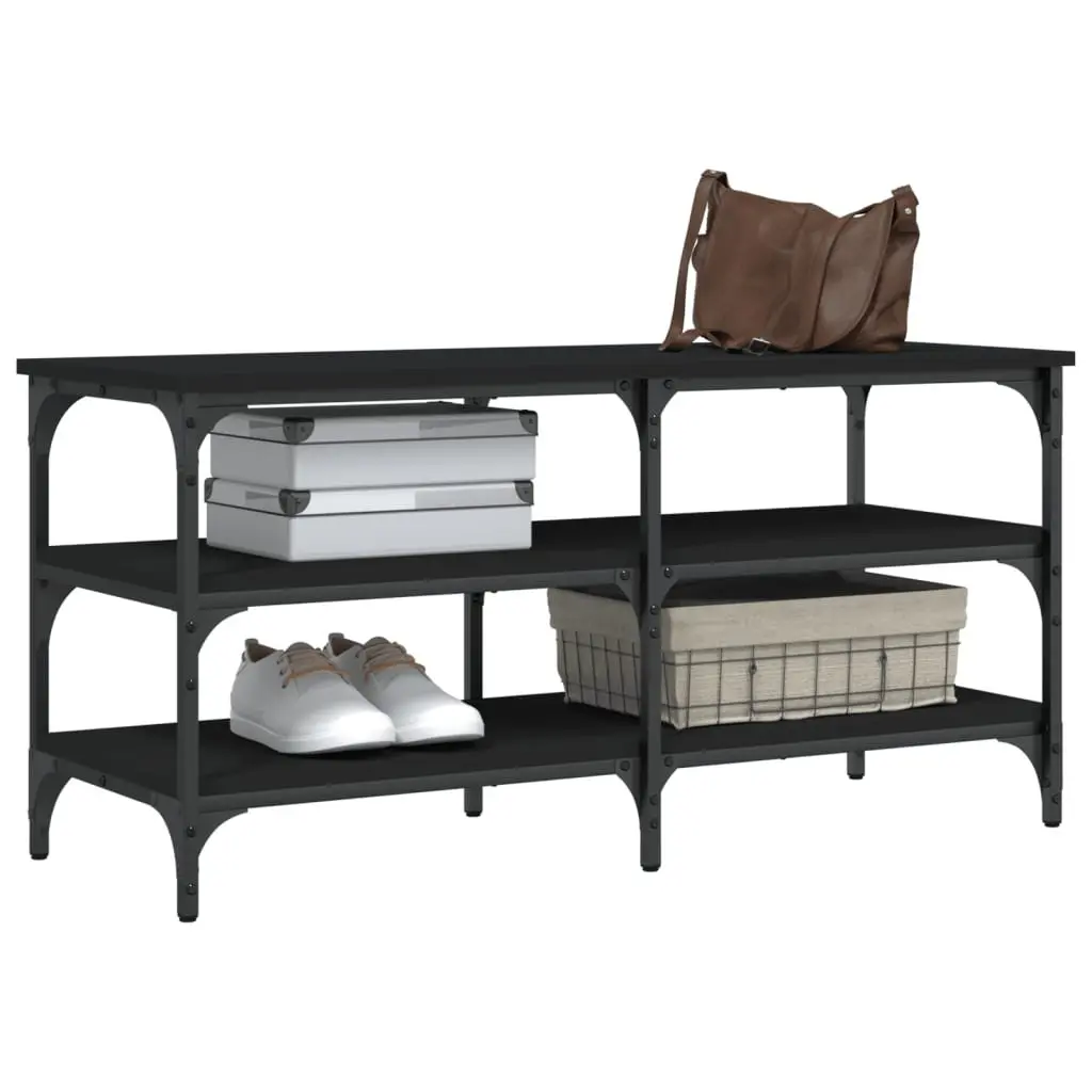 Shoe Bench Storage Organiser Black 100x38.5x49cm 3-Tier Shelves
