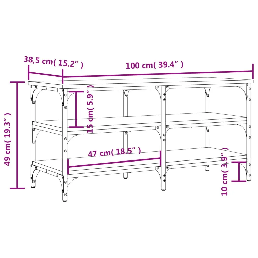 Shoe Bench Storage Organiser Black 100x38.5x49cm 3-Tier Shelves