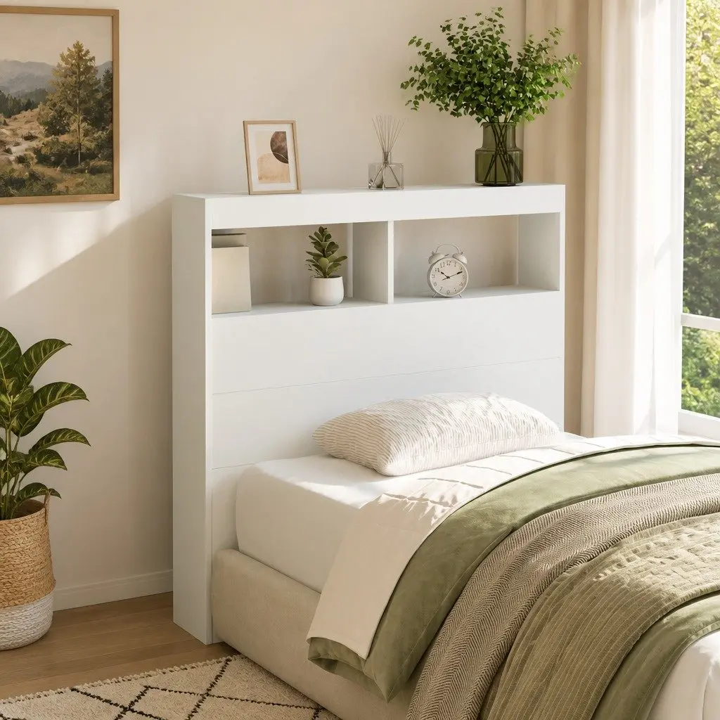 Headboard Cabinet with RGB LED Lights White 100cm Modern Storage