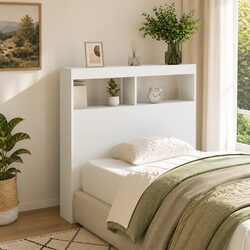 Headboard Cabinet with RGB LED Lights White 100cm Modern Bedroom Storage