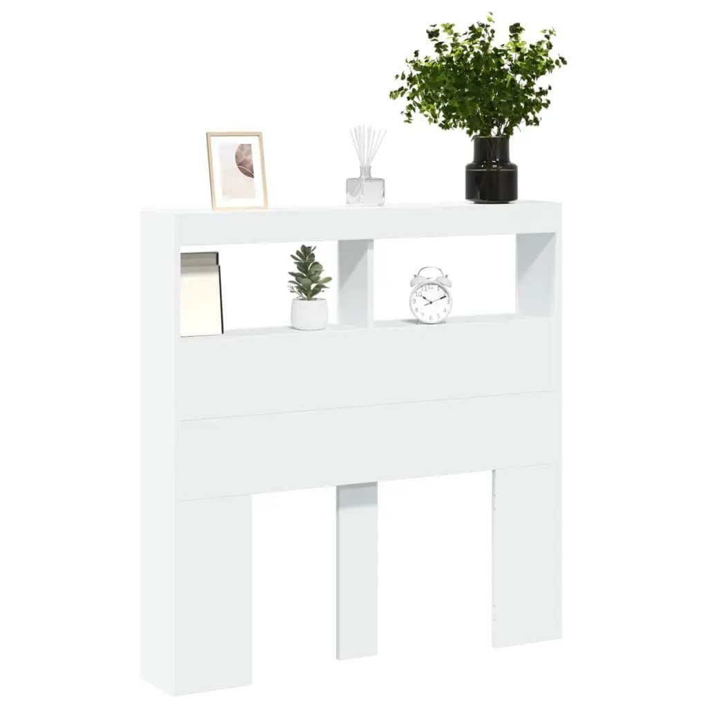Headboard Cabinet with RGB LED Lights White 100cm Modern Storage