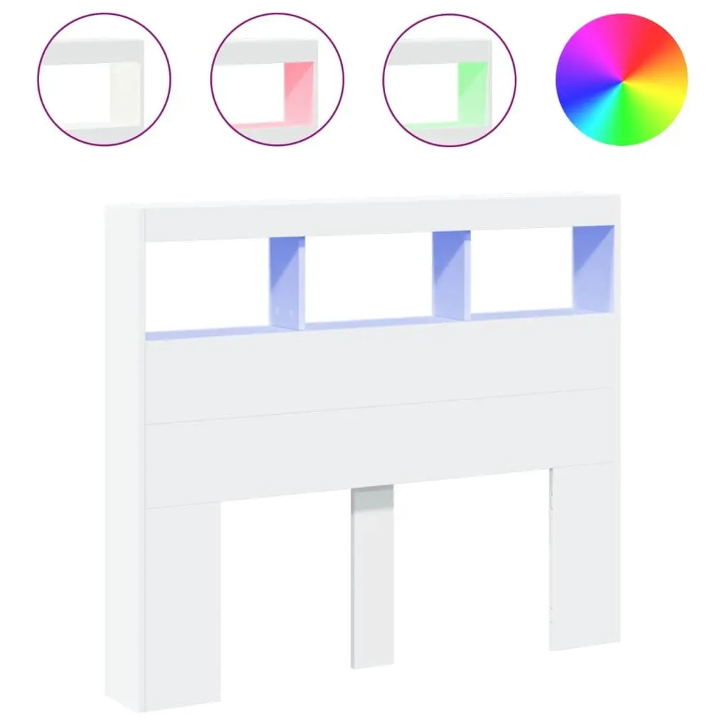 Headboard Cabinet with RGB LED Lights White 120cm Modern Bedroom Storage
