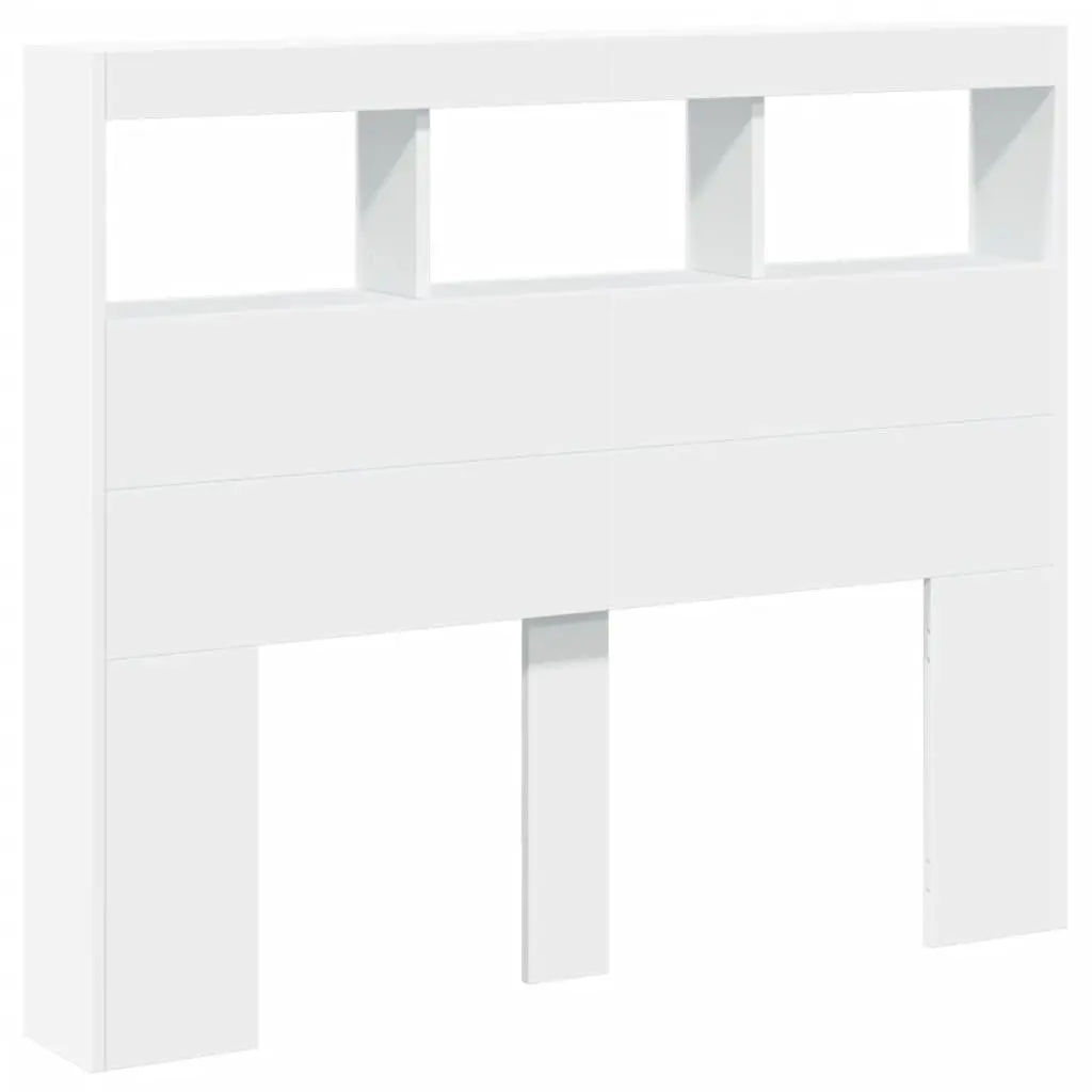 Headboard Cabinet with RGB LED Lights White 120cm Modern Bedroom Storage