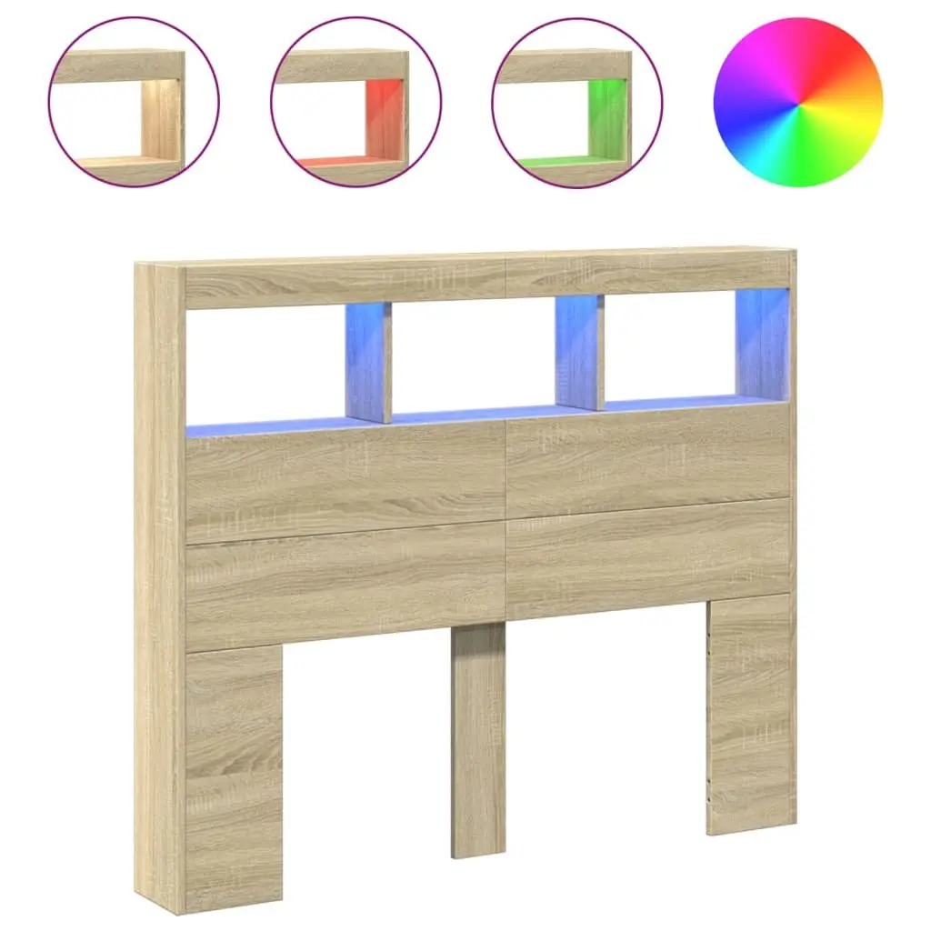 Headboard Cabinet with RGB LED Lights Brown Engineered Wood 120 cm Storage