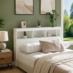 Headboard Cabinet with RGB LED Lights White 140 cm Modern Bedroom Storage