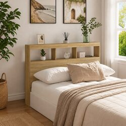 Headboard Cabinet with RGB LED Lights Sonoma Oak Bedroom Storage 140cm