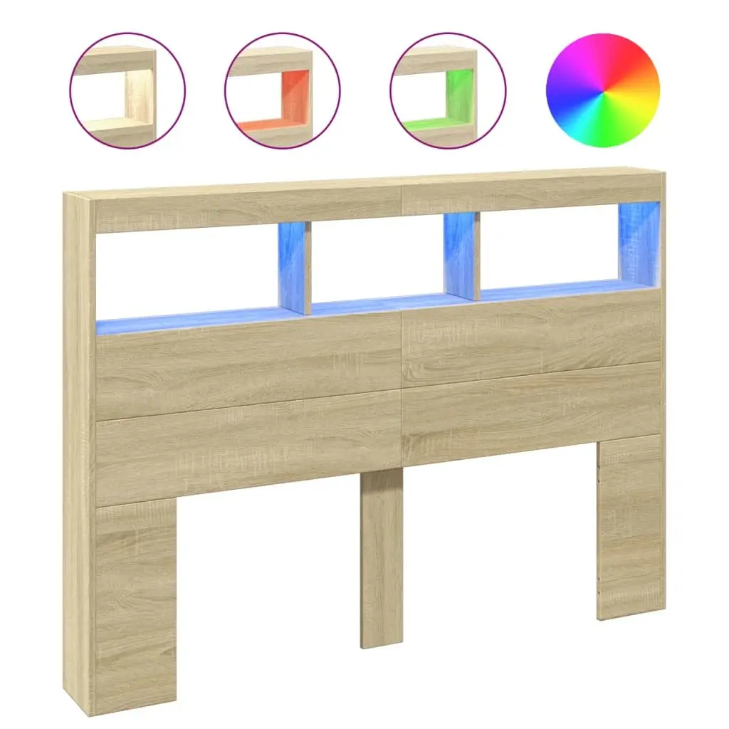 Headboard Cabinet with RGB LED Lights Sonoma Oak 140cm