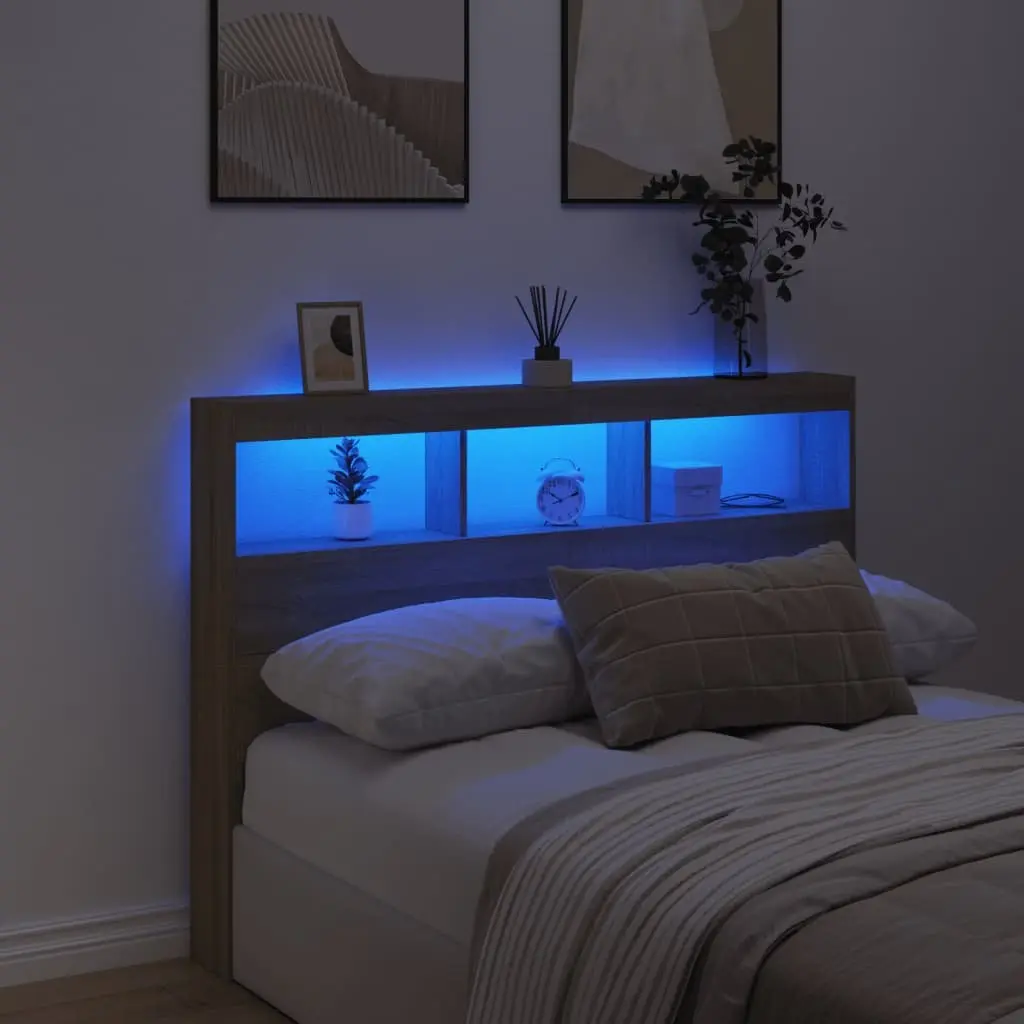 Headboard Cabinet with RGB LED Lights Sonoma Oak 140cm
