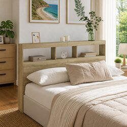 Friendly Brown Headboard Cabinet with RGB LED Features