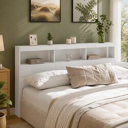 Headboard Cabinet with RGB LED Lights White 180cm Bedroom Storage Display