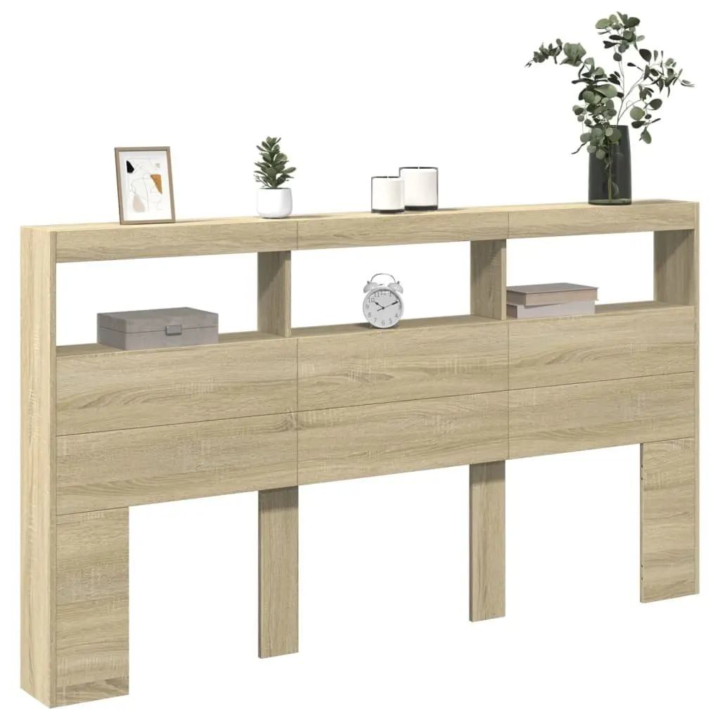 Headboard Cabinet with RGB LED Lights Brown Engineered Wood 180 cm