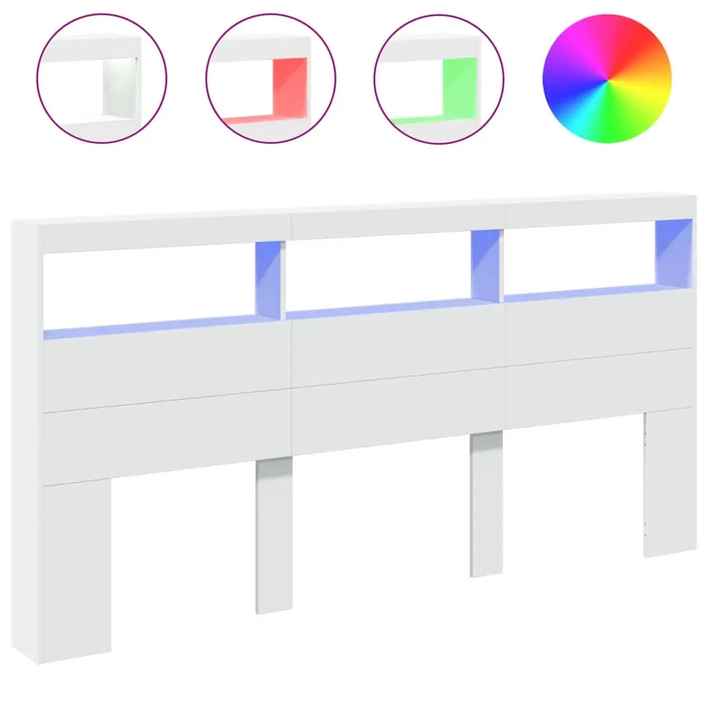 Headboard Cabinet with RGB LED Lights White 200cm