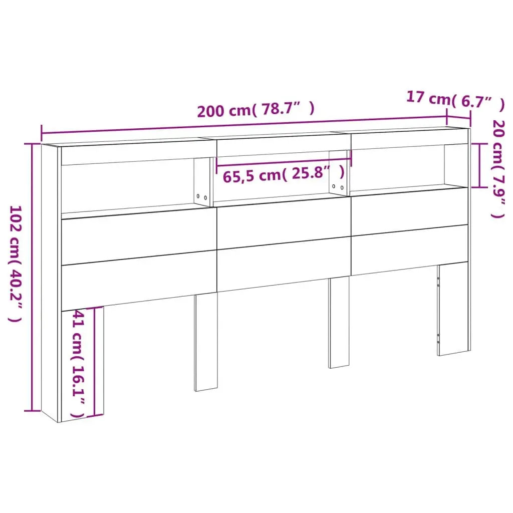 Headboard Cabinet with RGB LED Lights White 200cm