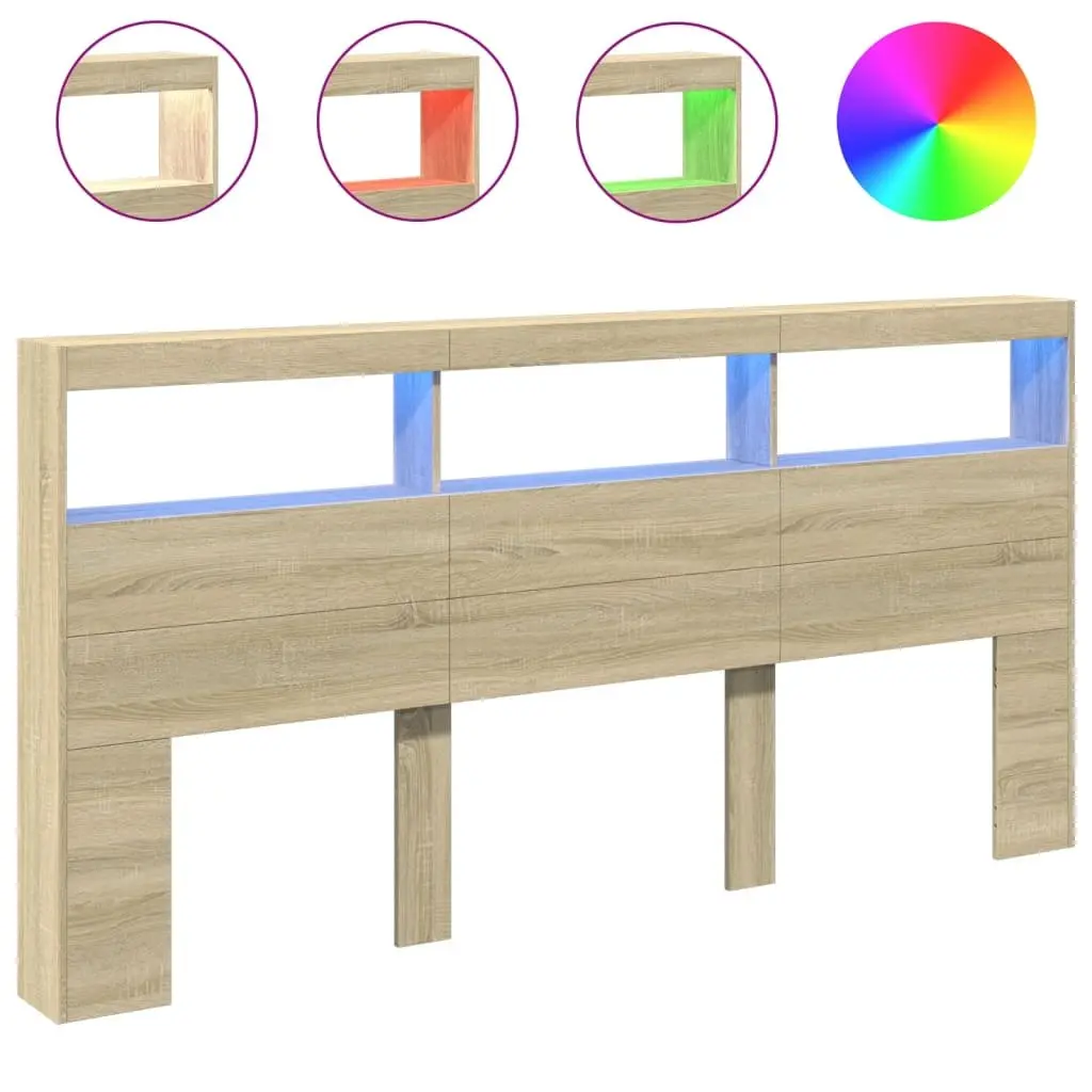 Headboard Cabinet with RGB LED Lights Brown Engineered Wood 200cm