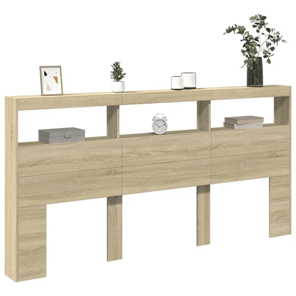 Headboard Cabinet with RGB LED Lights Brown Engineered Wood 200cm