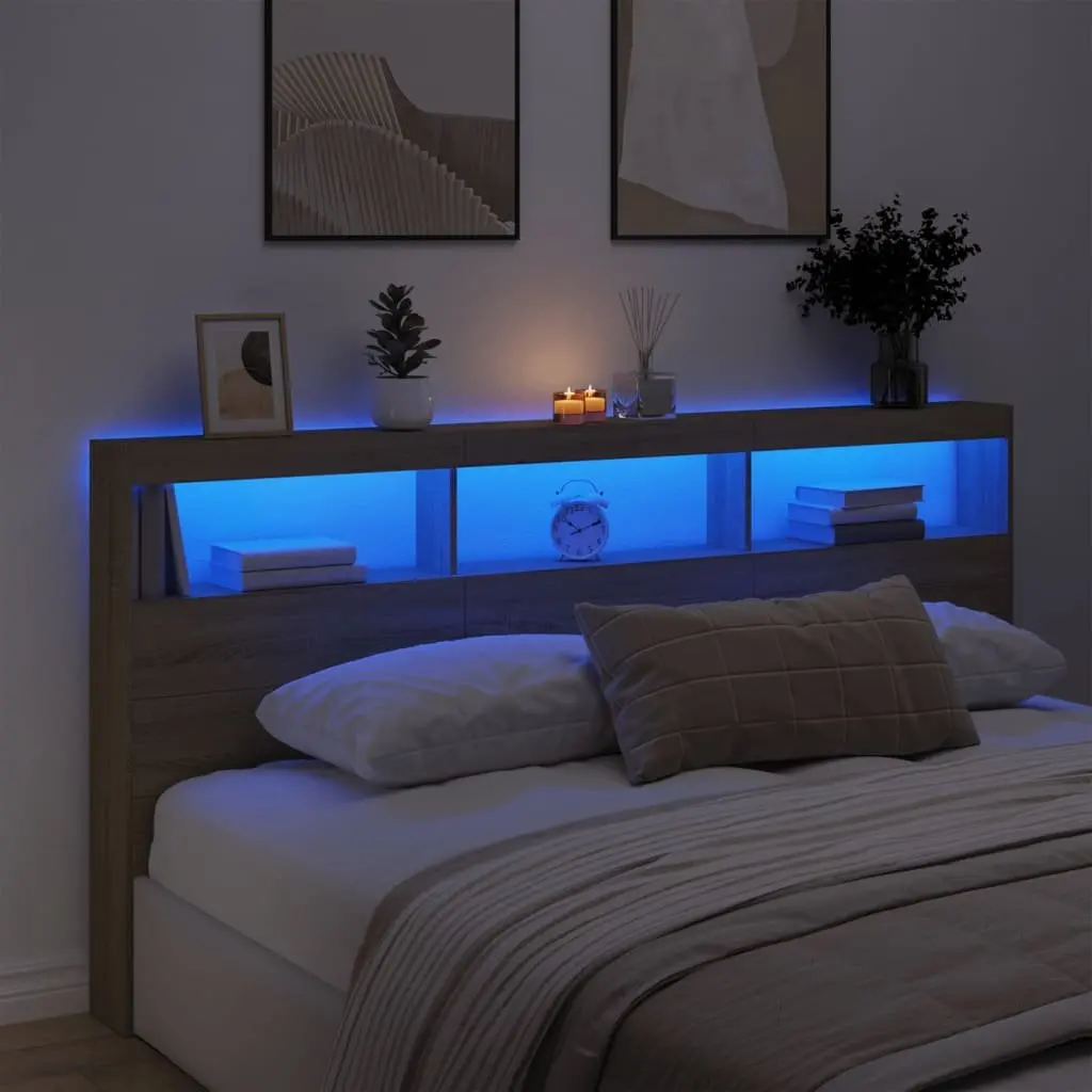 Headboard Cabinet with RGB LED Lights Brown Engineered Wood 200cm
