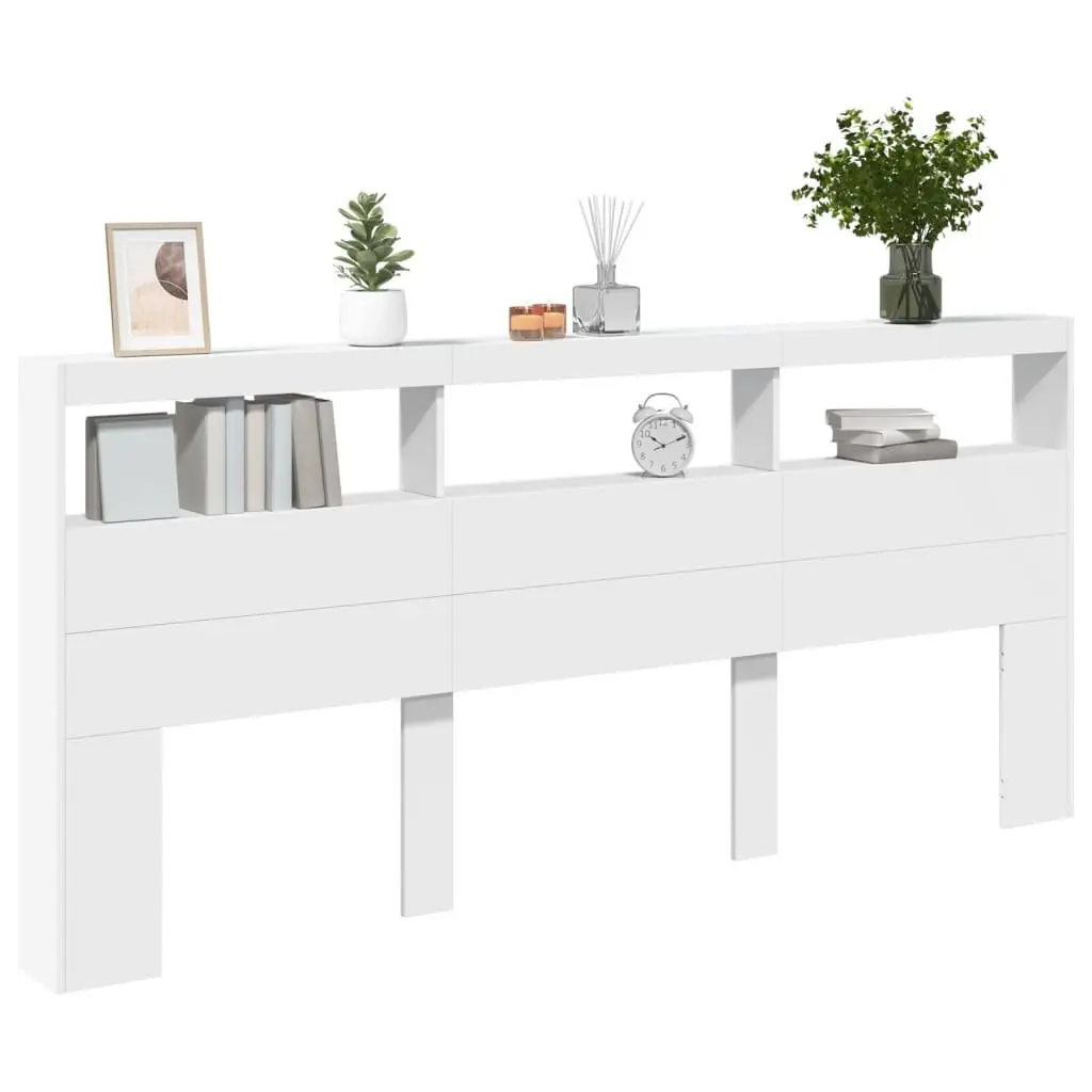 White LED Headboard Cabinet Bedroom Storage 220x17x102cm Modern Design Backrest