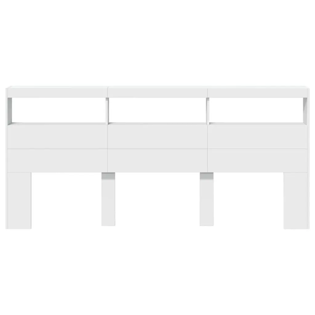 White LED Headboard Cabinet Bedroom Storage 220x17x102cm Modern Design Backrest