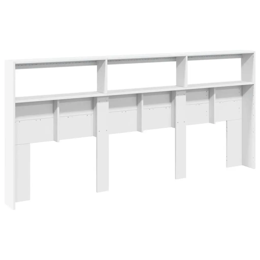 White LED Headboard Cabinet Bedroom Storage 220x17x102cm Modern Design Backrest