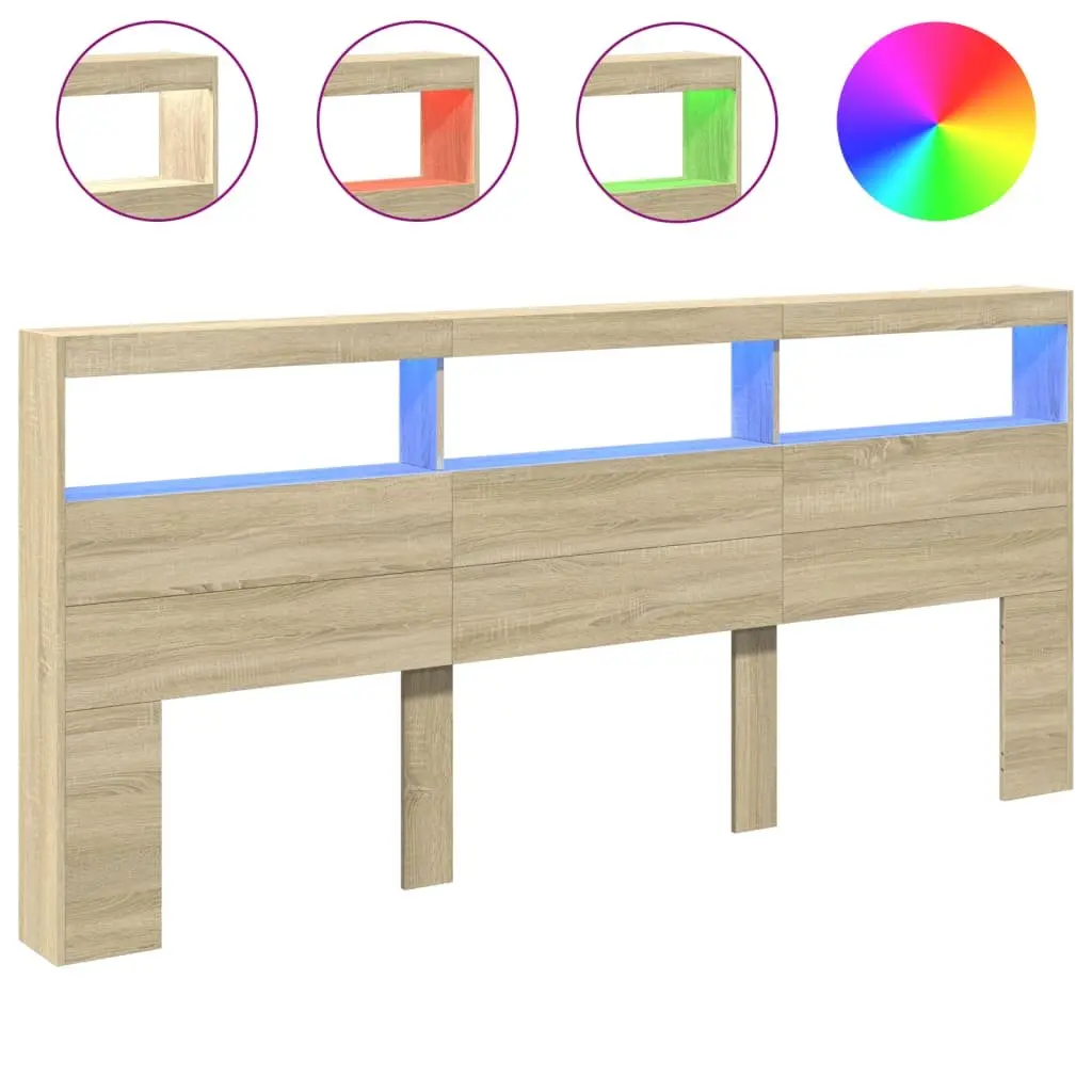 Brown Headboard Cabinet with LED Lights