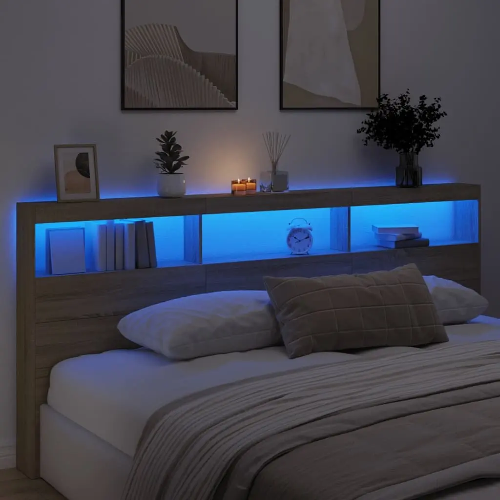 Brown Headboard Cabinet with LED Lights