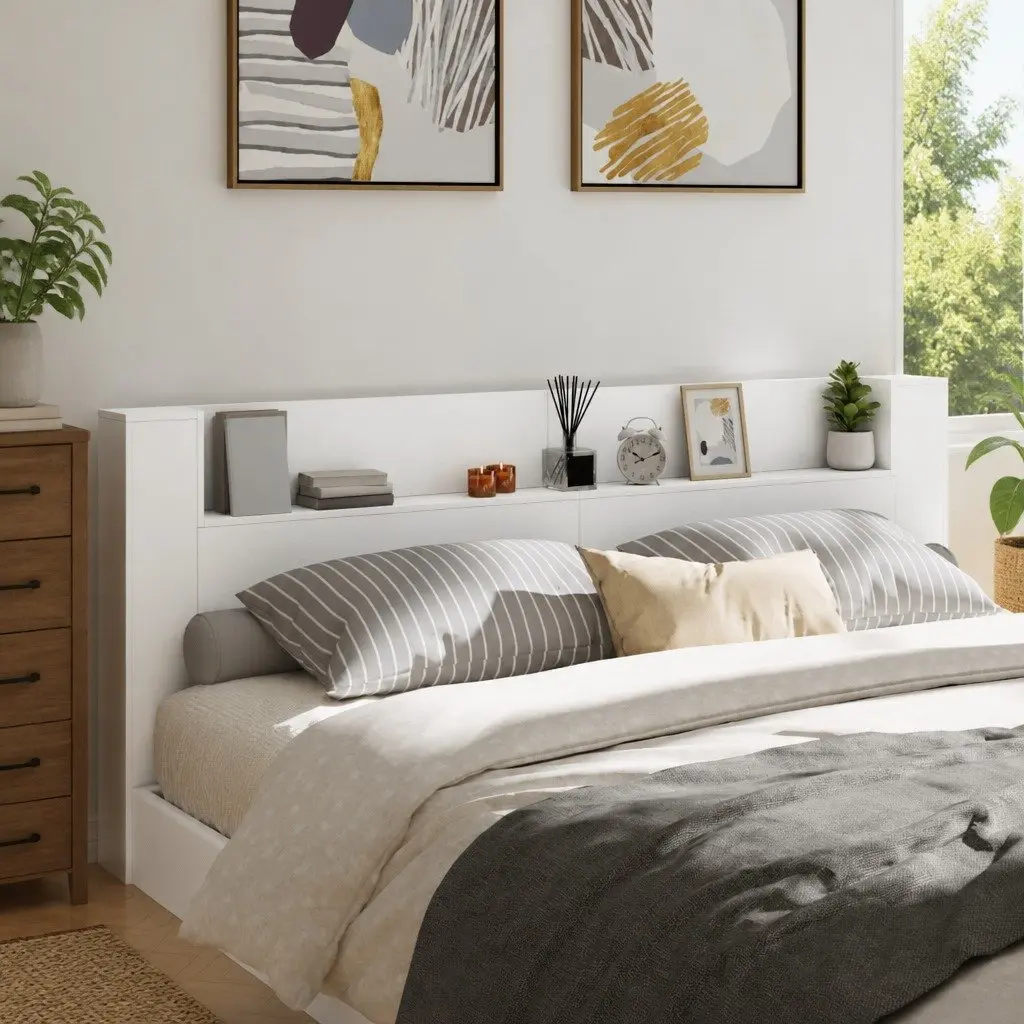 Headboard Cabinet with RGB LED Lights White 220cm