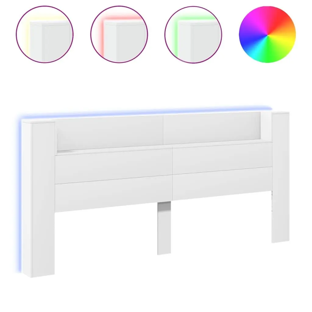 Headboard Cabinet with RGB LED Lights White 220cm