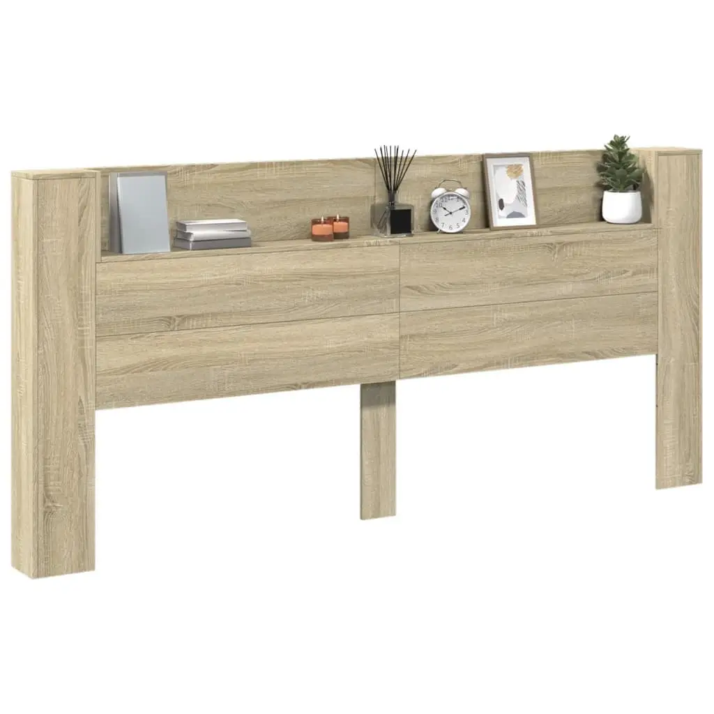 Headboard Cabinet with RGB LED Lights Open Shelf Storage Brown Engineered Wood