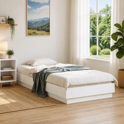 Bed Frame White 90x190 cm Engineered Wood Slatted Base Bedroom Furniture