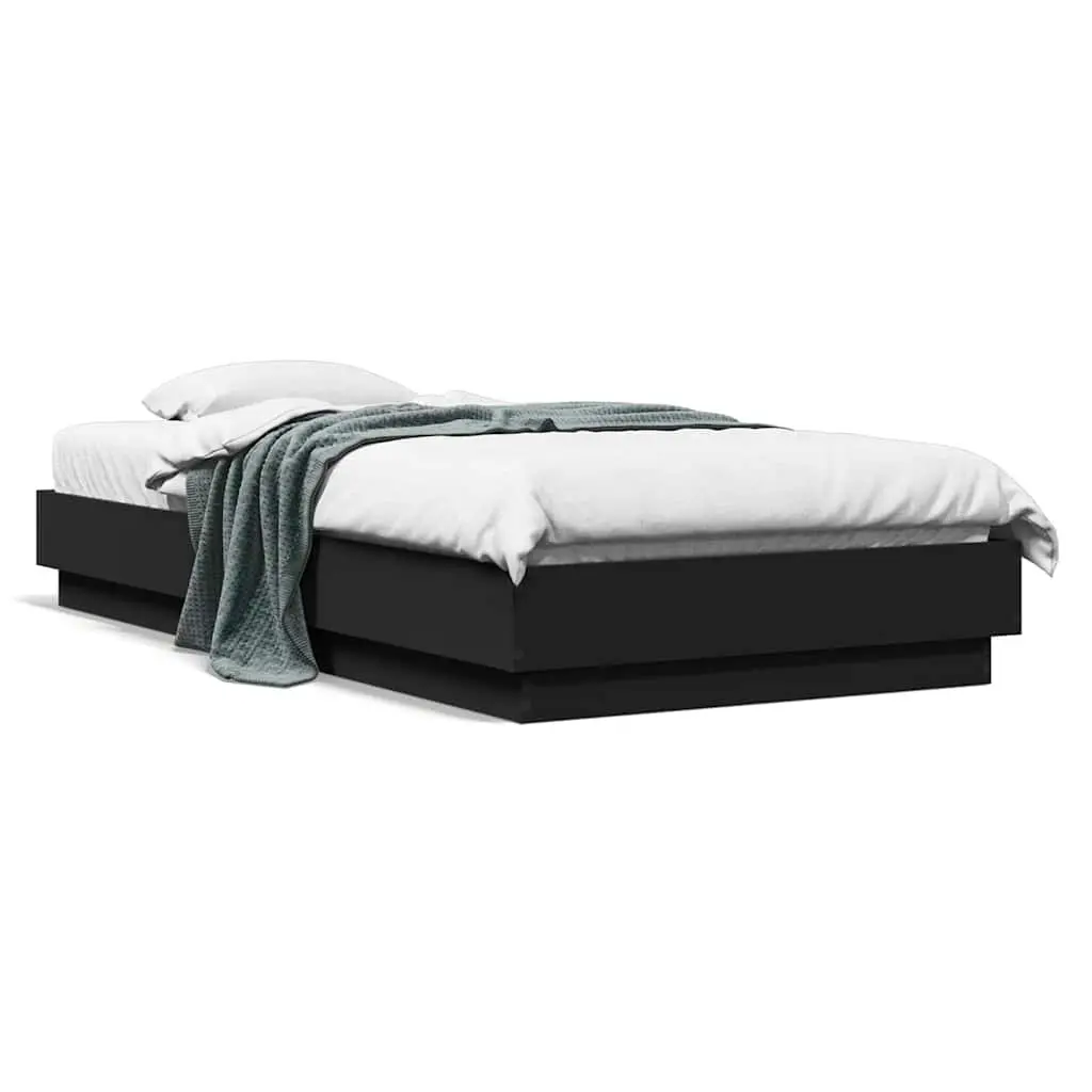 Black Bed Frame 90x190 cm Engineered Wood Slatted Base Bedroom Furniture