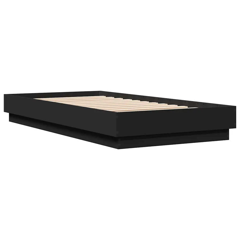 Black Bed Frame 90x190 cm Engineered Wood Slatted Base Bedroom Furniture