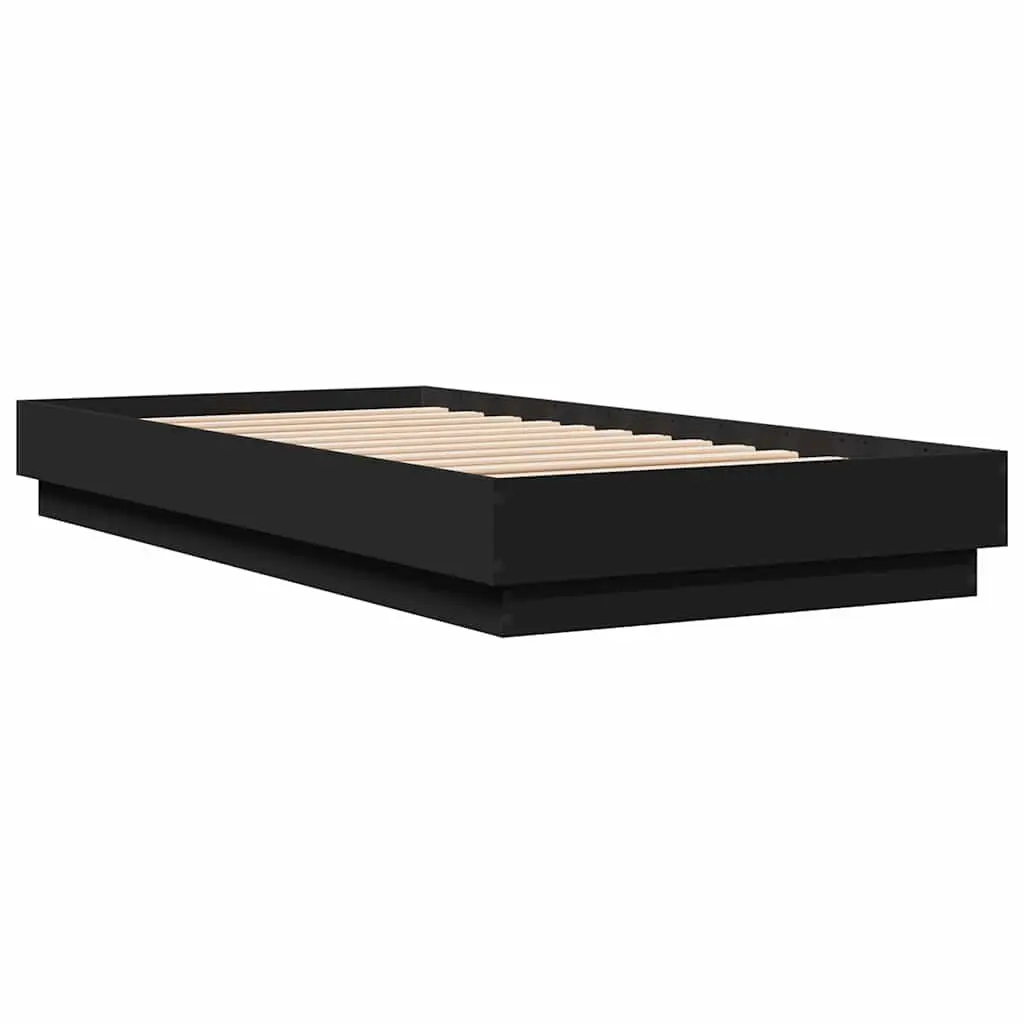 Black Bed Frame 90x190 cm Engineered Wood Slatted Base Bedroom Furniture