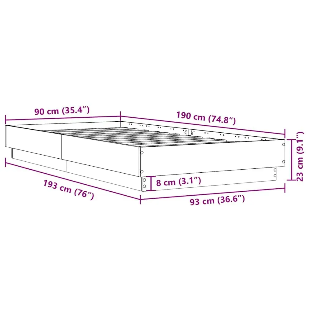Bed Frame Slatted Base Engineered Wood 90x190 cm Sonoma Oak