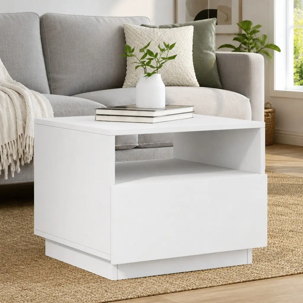 Coffee Table RGB LED Lights White Modern 50 x 49 x 40 cm