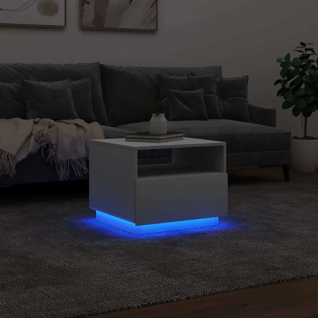 Coffee Table RGB LED Lights White Modern 50 x 49 x 40 cm