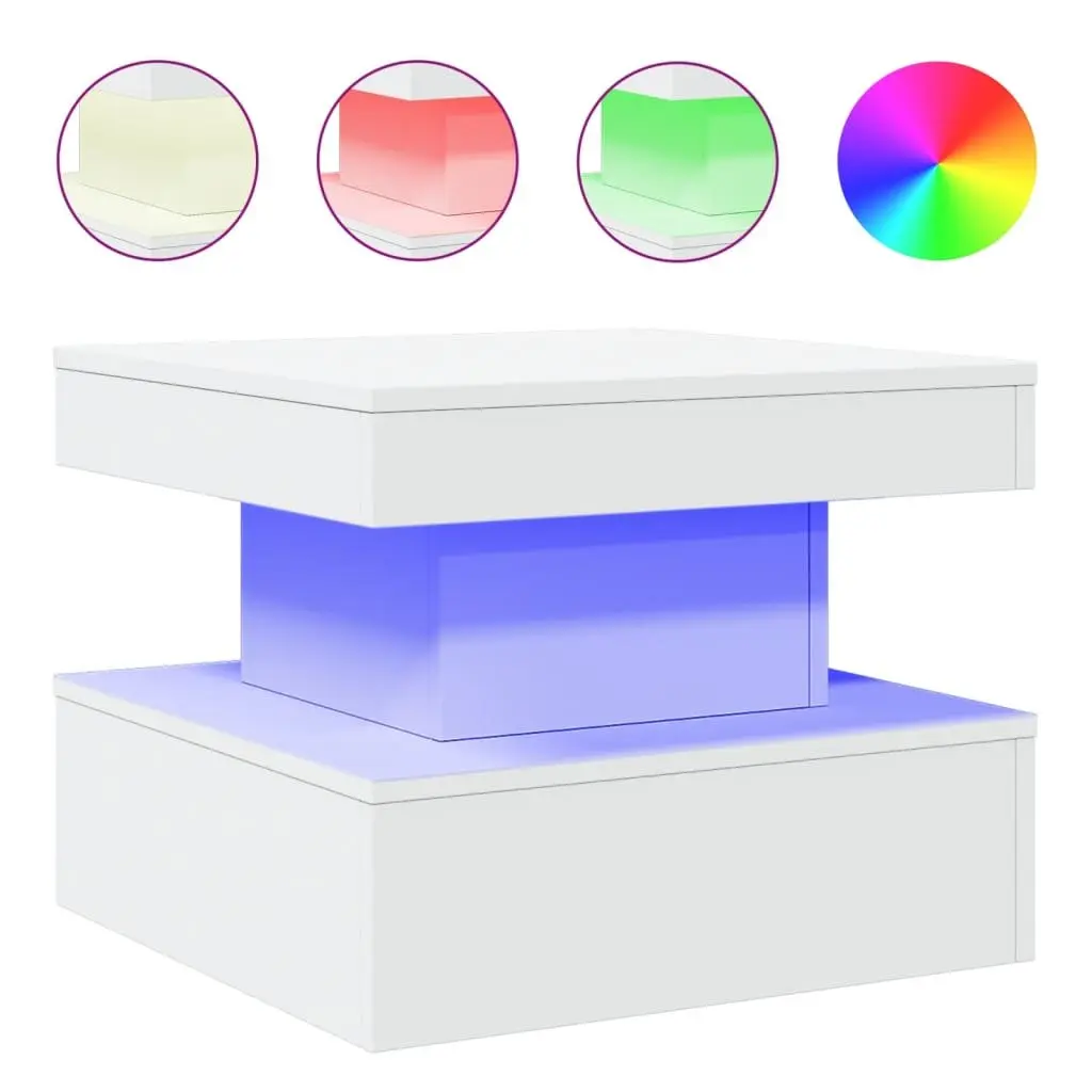 White Coffee Table with Customizable RGB LED Lights 50x50x40cm