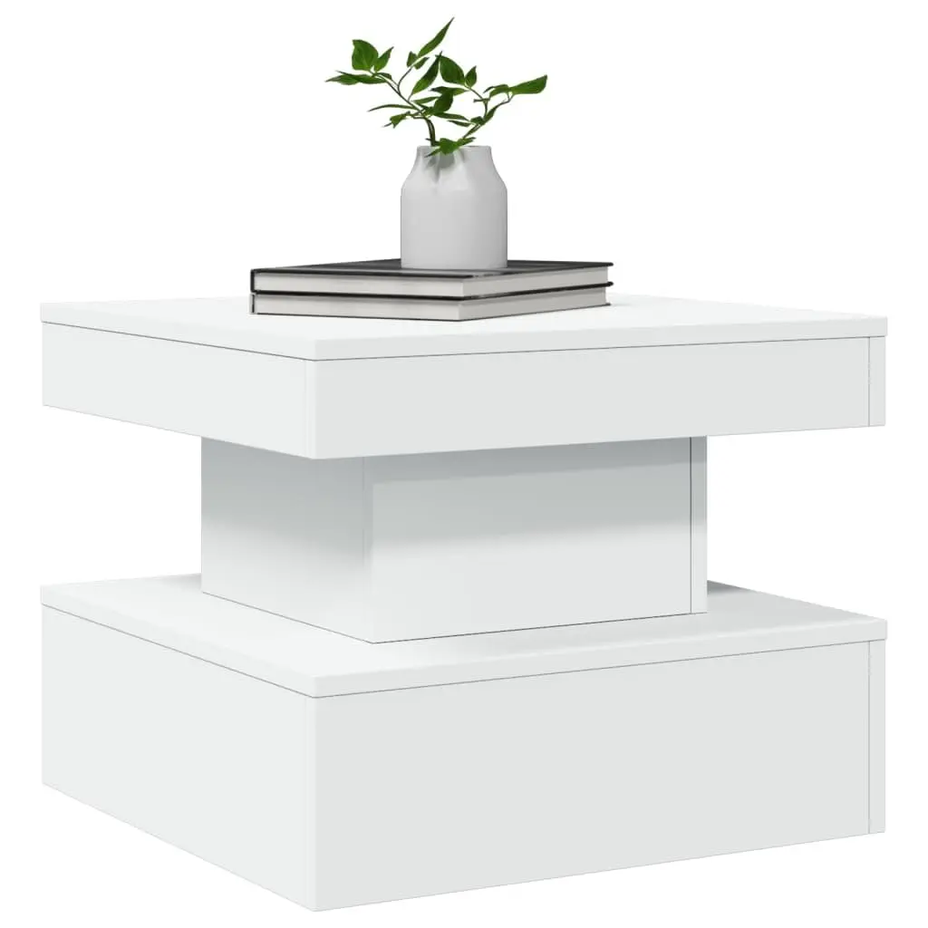 White Coffee Table with Customizable RGB LED Lights 50x50x40cm