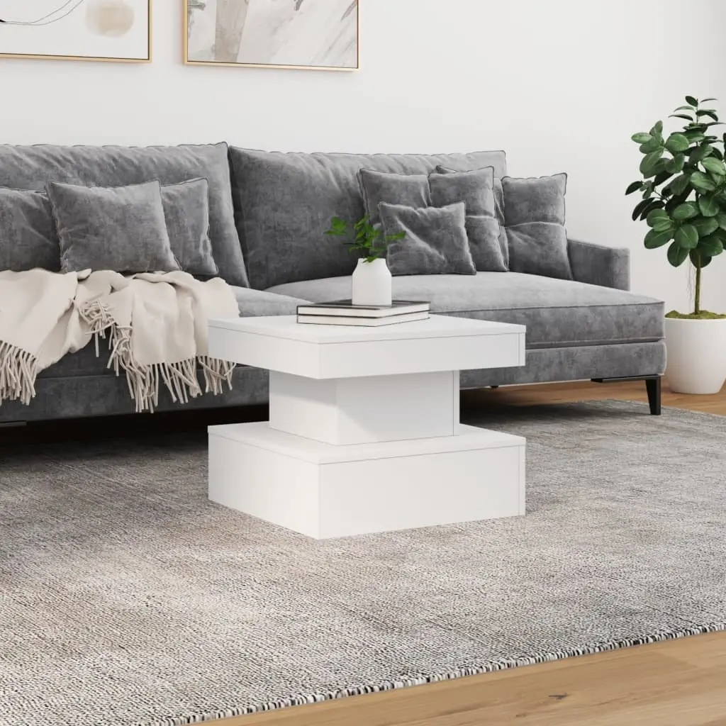 White Coffee Table with Customizable RGB LED Lights 50x50x40cm