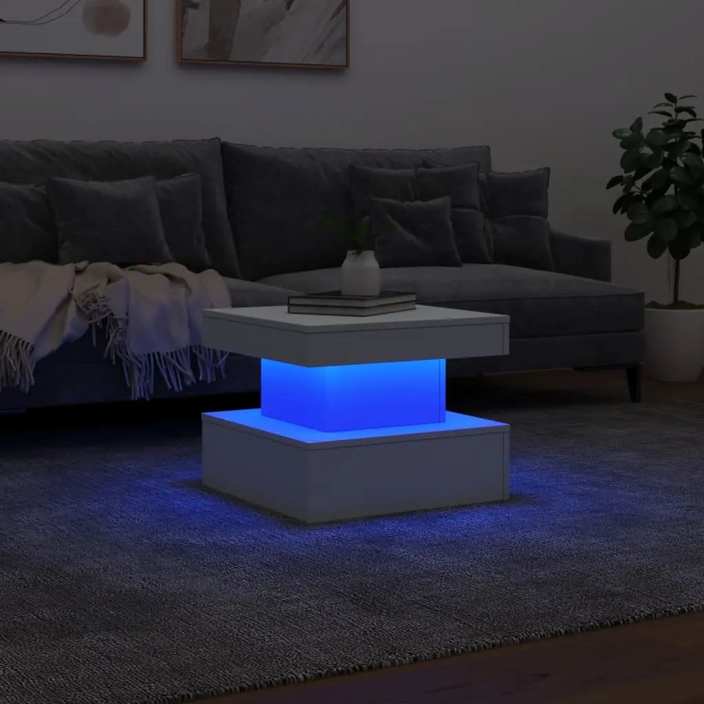 White Coffee Table with Customizable RGB LED Lights 50x50x40cm