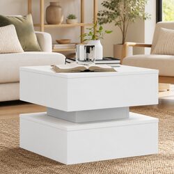 Coffee Table with RGB LED Lights Modern Side Table White Accent Living Room