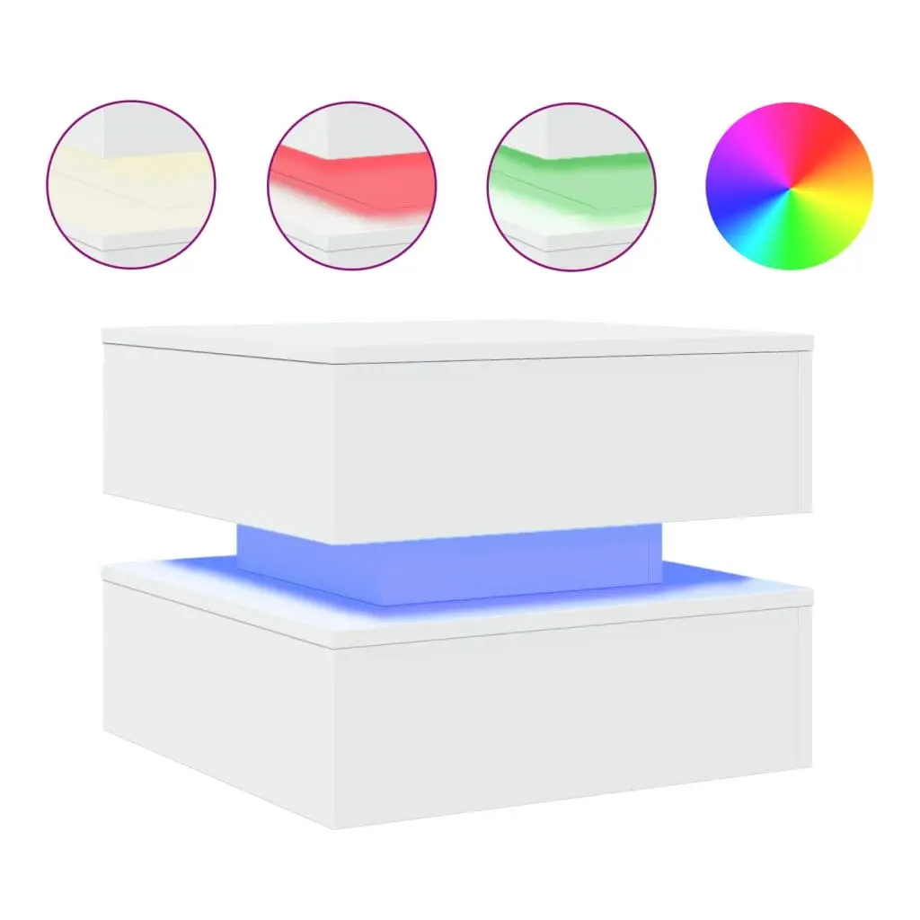 Coffee Table with RGB LED Lights Modern Side Table White Accent Living Room