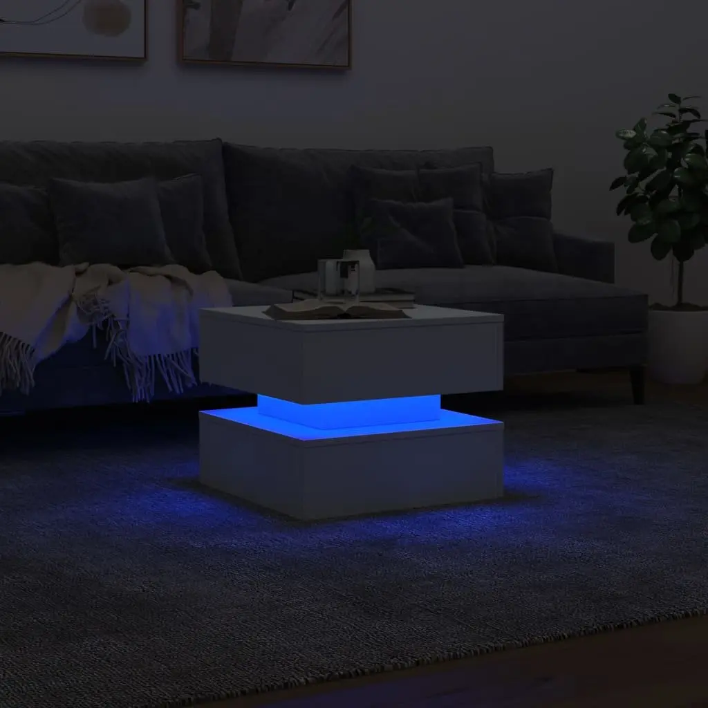 Coffee Table with RGB LED Lights Modern Side Table White Accent Living Room