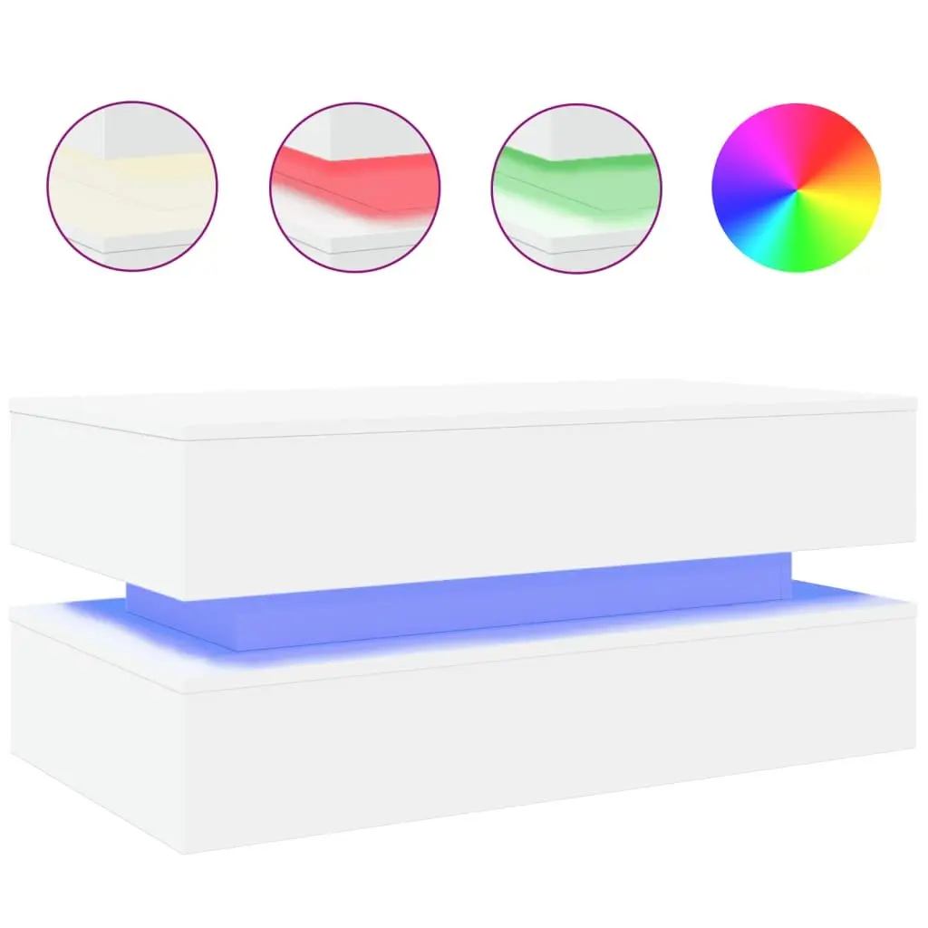 Coffee Table with RGB LED Lights Modern Living Room Accent White 90x50x40cm