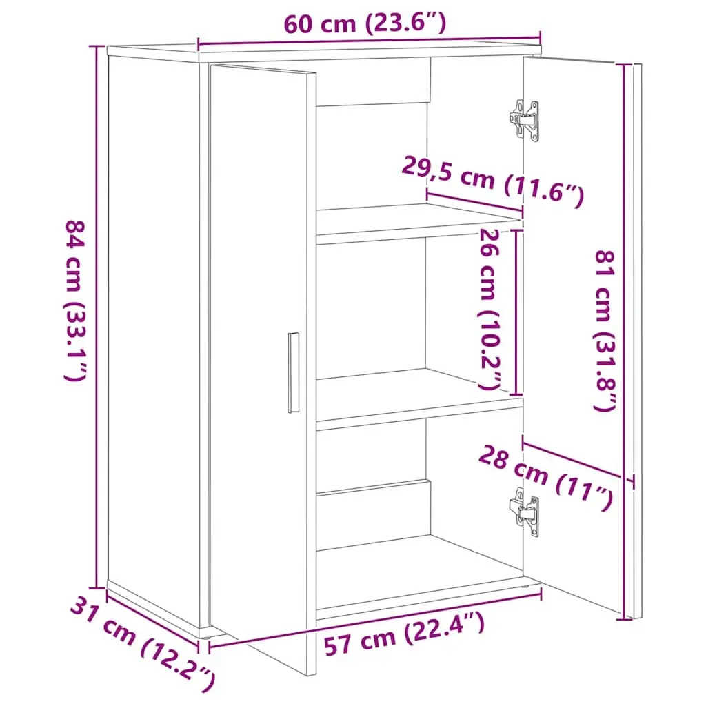 Sideboard White Engineered Wood 60x31x84 cm Storage Cabinet
