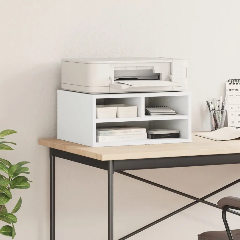Printer Stand White Engineered Wood Organiser Shelf Storage 49 x 40 x 22.5 cm