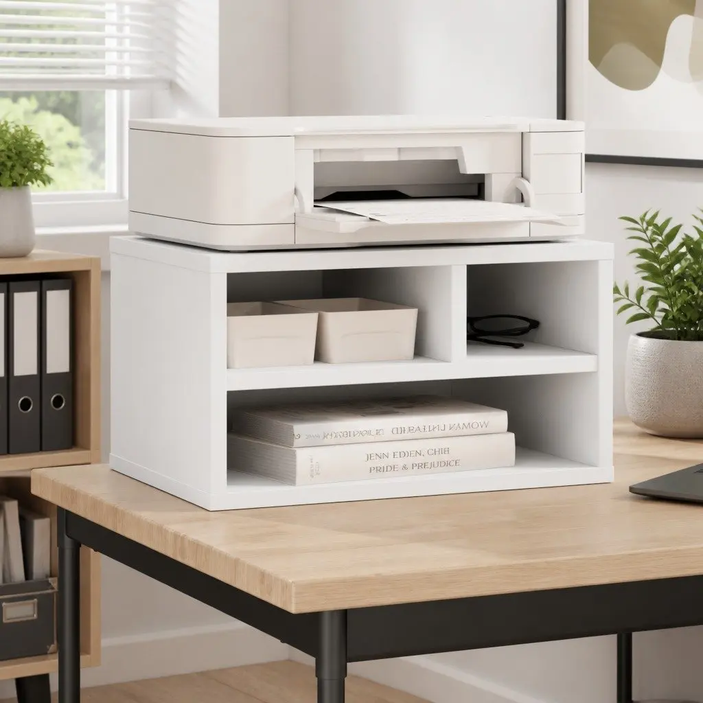 Printer Stand White Engineered Wood Storage Shelf 40 x 32 x 22.5 cm