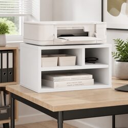 Printer Stand White Engineered Wood Storage Shelf Office Desk Organizer