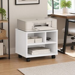Printer Stand with Wheels White Mobile Office Desk Organiser Storage Table