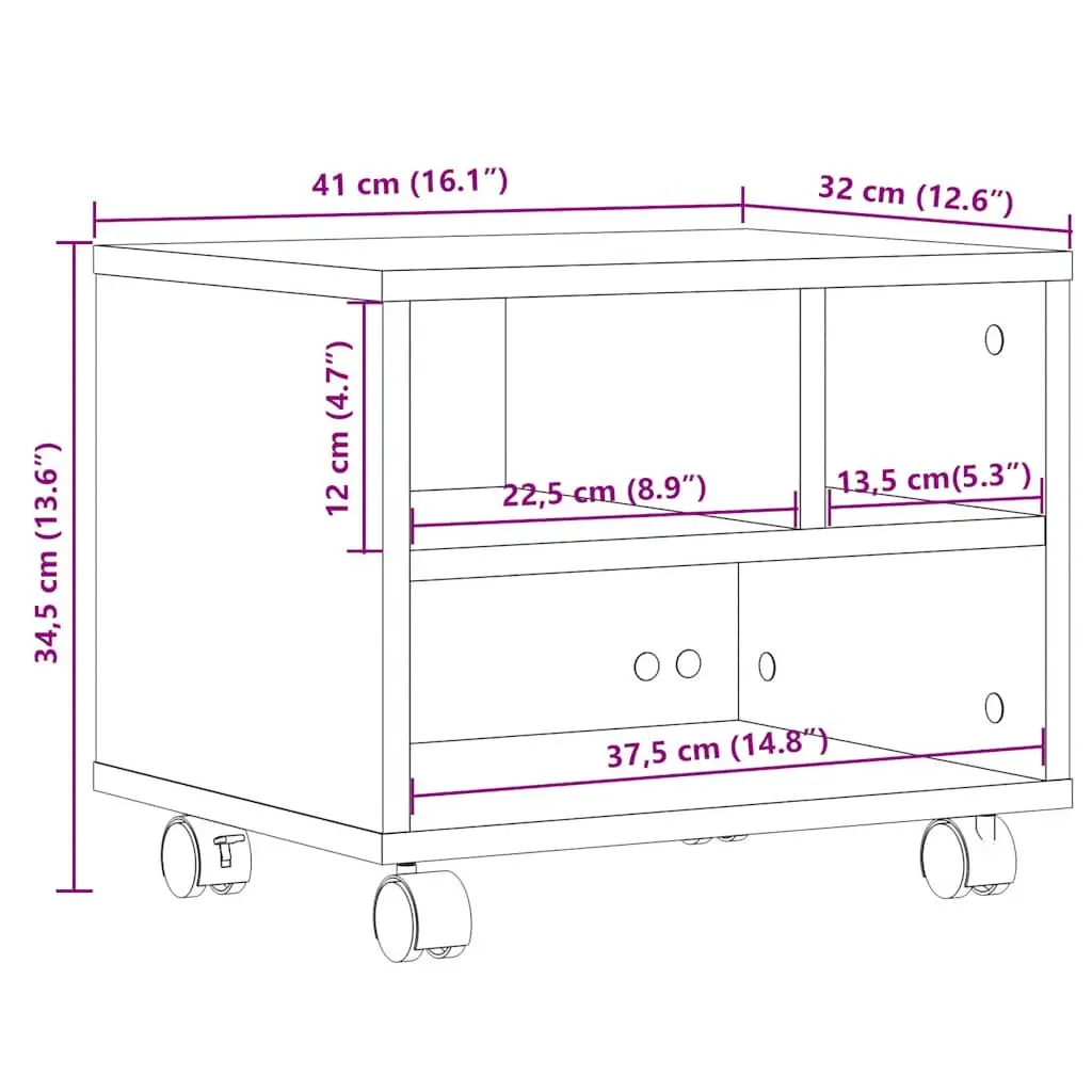 Printer Stand Mobile with Wheels White 41 x 32 x 34.5 cm
